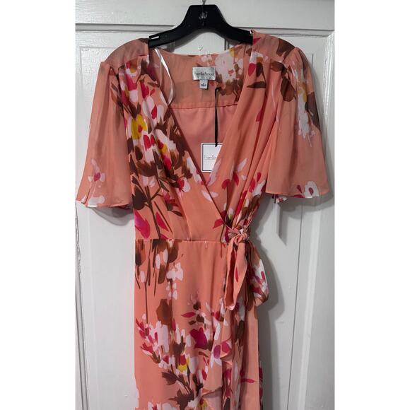 NWT Premier Amour Peach Floral Asymmetrical Midi Dress Size 4 - Picture 7 of 11